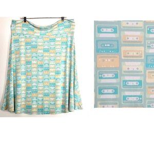 LuLaRoe Azure Skirt Cassette Tape 3x ~ soft slinky stretch ~ retro Asteroid City